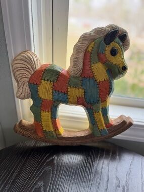 Patchwork Rocking Horse Wall Decor For Child Room or Nursery Multicolor 1970s